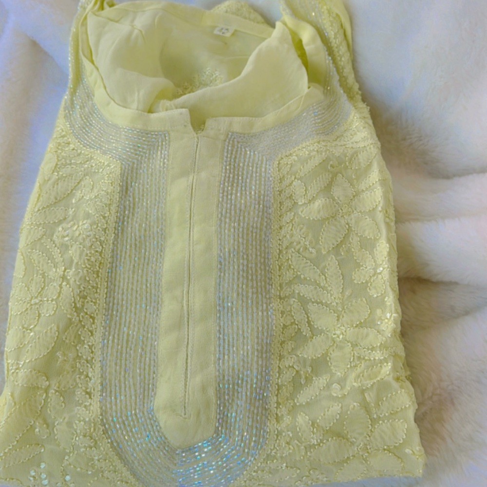 Indian handwork kurta, light very lemon color, Sizes- S,M ,L are available
